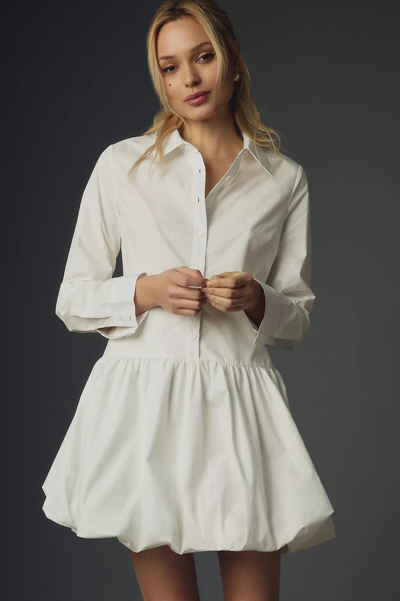 English Factory Long-Sleeve Collared Bubble-Hem Mini Dress | Anthropologie (US)