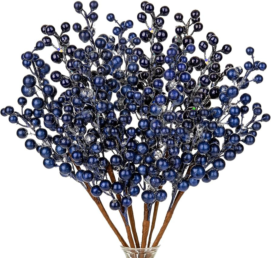 6 PCS Artificial Christmas Berry Picks, 13.8" Faux Berry Stems Spray with Glitter Paillette Flora... | Amazon (US)