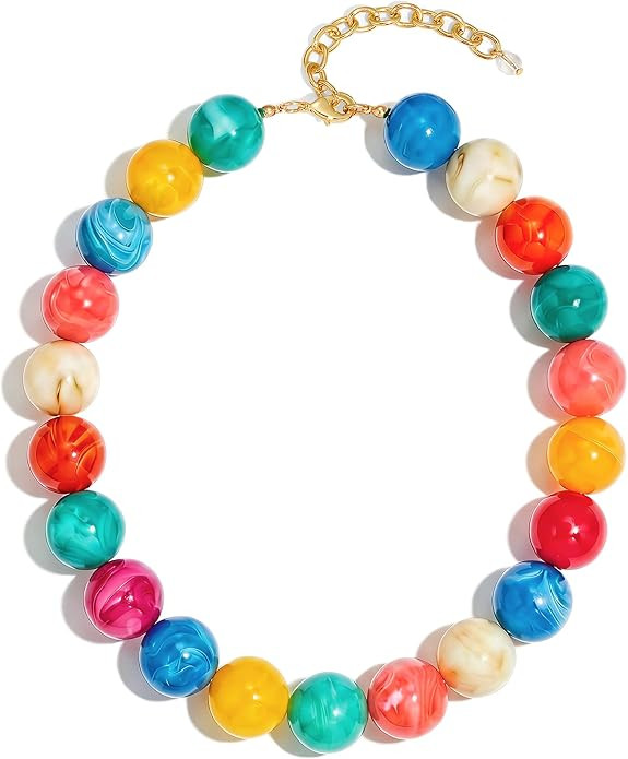 WOWORAMA Colorful Chunky Necklaces for Women 20MM Large Oversized Resin Beaded Necklace Bold Stat... | Amazon (US)