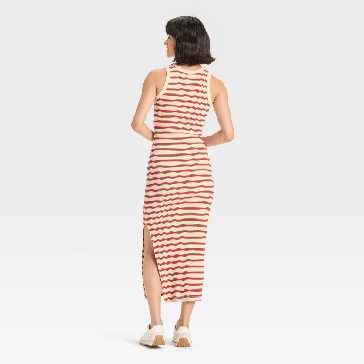 Women's Rib-Knit Maxi Bodycon Dress - Universal Thread™ Dark Red Striped | Target