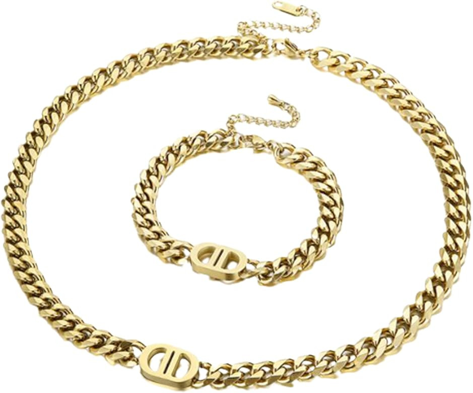 Yarpiany Gold Necklace for Women Girls 8mm Width Stainless Steel Cuban Link Chain Women 18k Gold ... | Amazon (US)