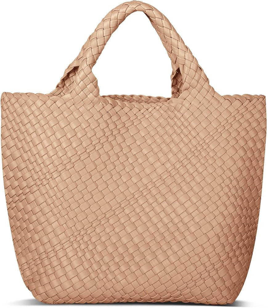 Womens Vegan Leather Woven Bag with Purse, Fashion Handmade Beach Tote Bag Top-handle Handbag | Amazon (US)