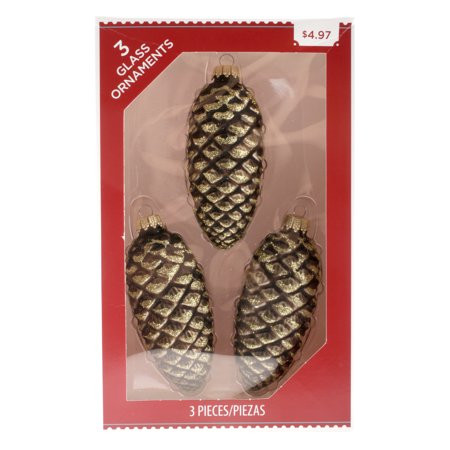 Glitter Brown Glass Pinecone Ornaments, 3 Count | Walmart (US)