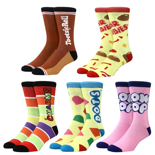 Chocolate Tootsie Roll Pops Candy Labels Casual fun Crew Socks for Boys 5-Pack - Walmart.com | Walmart (US)