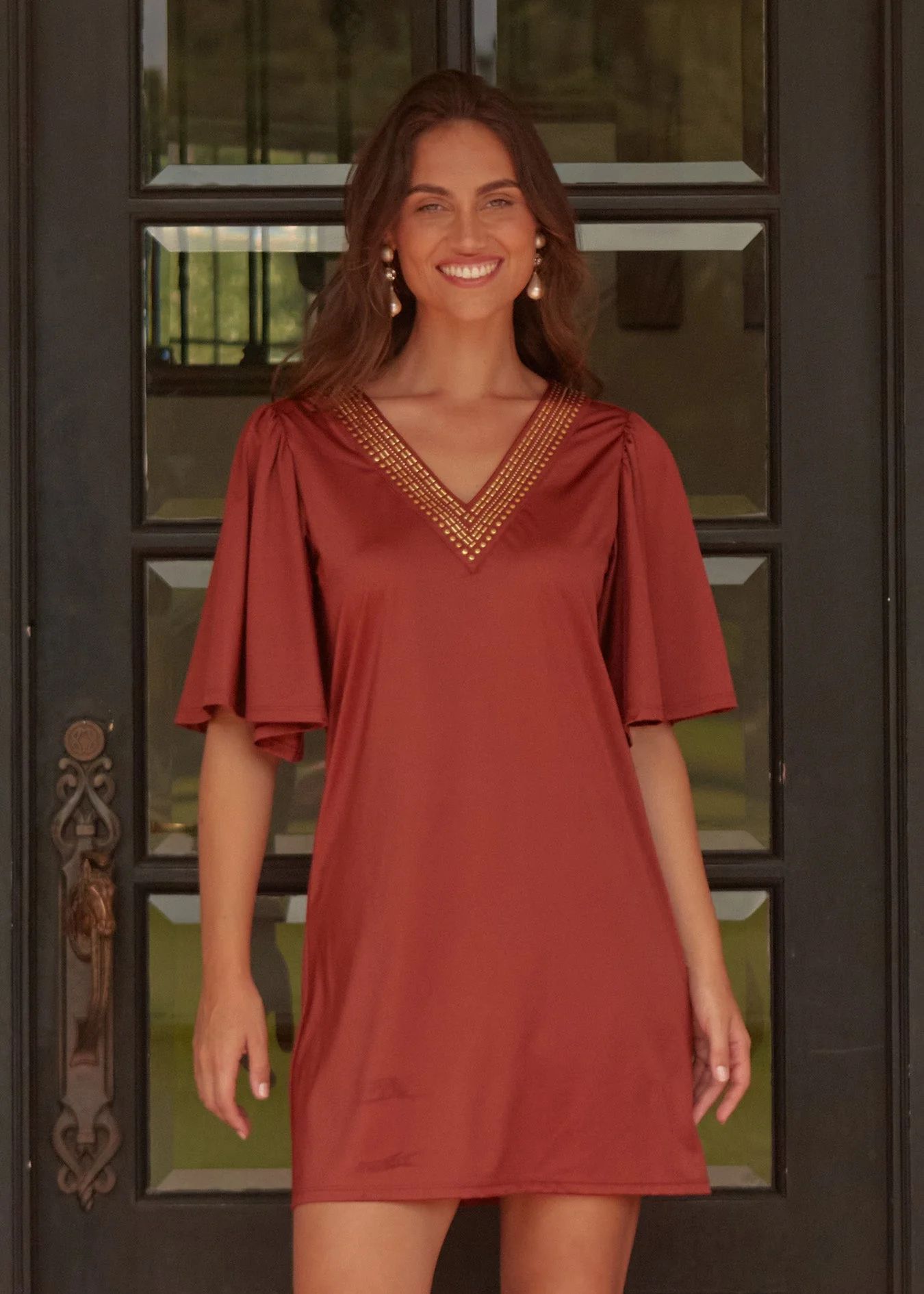 Copper Flutter Sleeve Shift Dress | Cabana Life