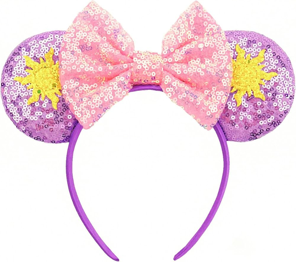 RAZKO Rapunzel Minnie Ears Headband, Sequin Mickey Ears Headband Mouse ears Headband for Women Gi... | Amazon (US)