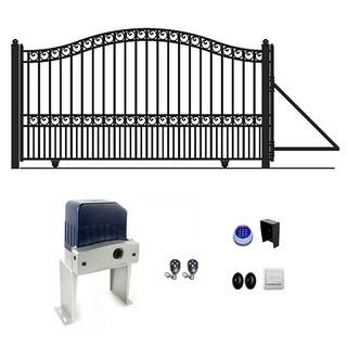 Paris Style 16 ft. W x 6 ft. H Black Steel Single Slide Driveway with Gate Opener Fence Gate | The Home Depot