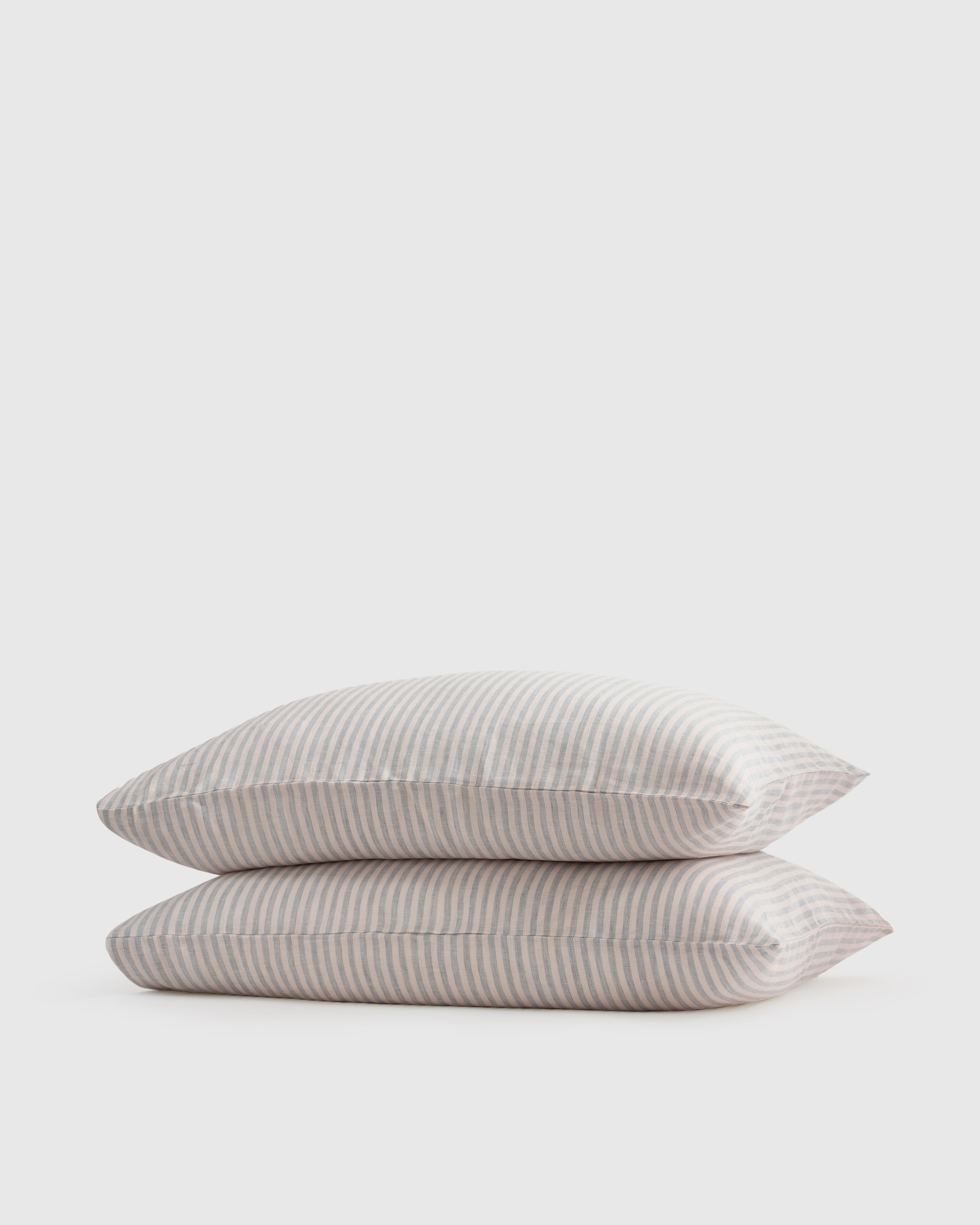 Quince | European Linen Stripe Pillowcases Set in Mist/White Stripe, Size Standard | Quince