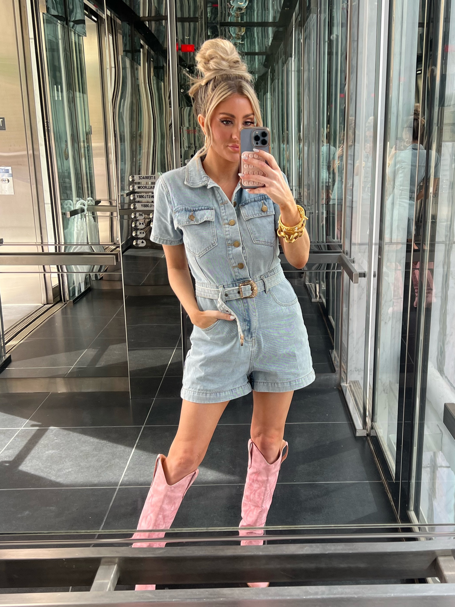 Denim romper, pink cowgirl boots, utility romper, blue romper, western style, spring fashion, spring style, spring outfit 
Boots 40% off code- MALLORY40

#LTKFestival #LTKstyletip #LTKSeasonal