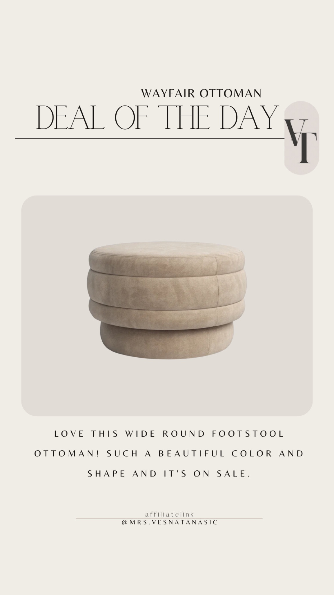 Love this wide round footstool! The color is so beautiful and the shape is so good! 

@wayfair #wayfairfinds #wayfairhome #ottoman 

#LTKSaleAlert #LTKHome #LTKSummerSales