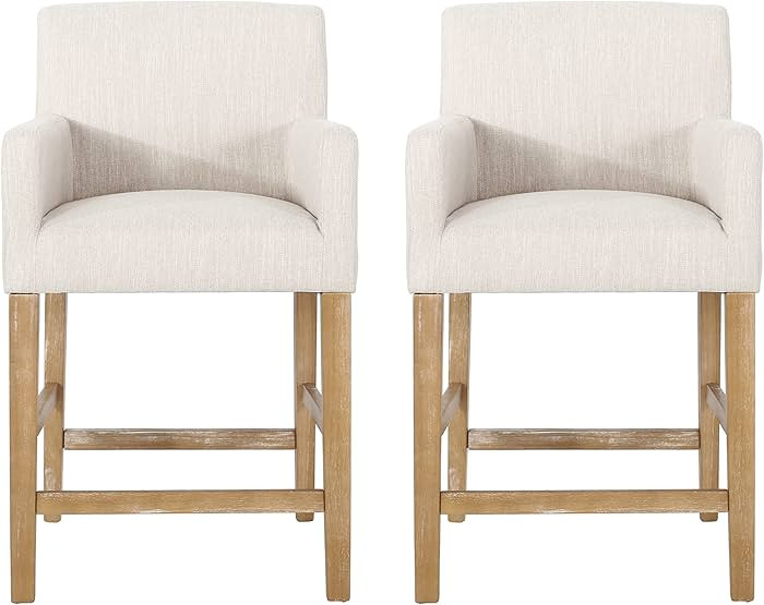 Christopher Knight Home Armga Upholstered 26 inch Counter Stools - Beige/Weathered Natural (Set o... | Amazon (US)