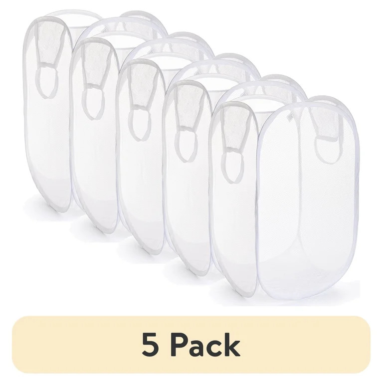 (5 pack) Mainstays Mesh Pop-up Hamper, Collapsible, Holds 2 Loads, White, Adult | Walmart (US)