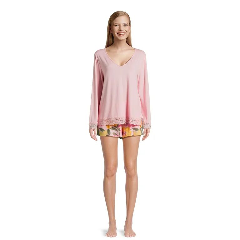 The Pioneer Woman Long Sleeve V-neck Top and Short Pajama Set, 2-Piece, Sizes S-3X | Walmart (US)