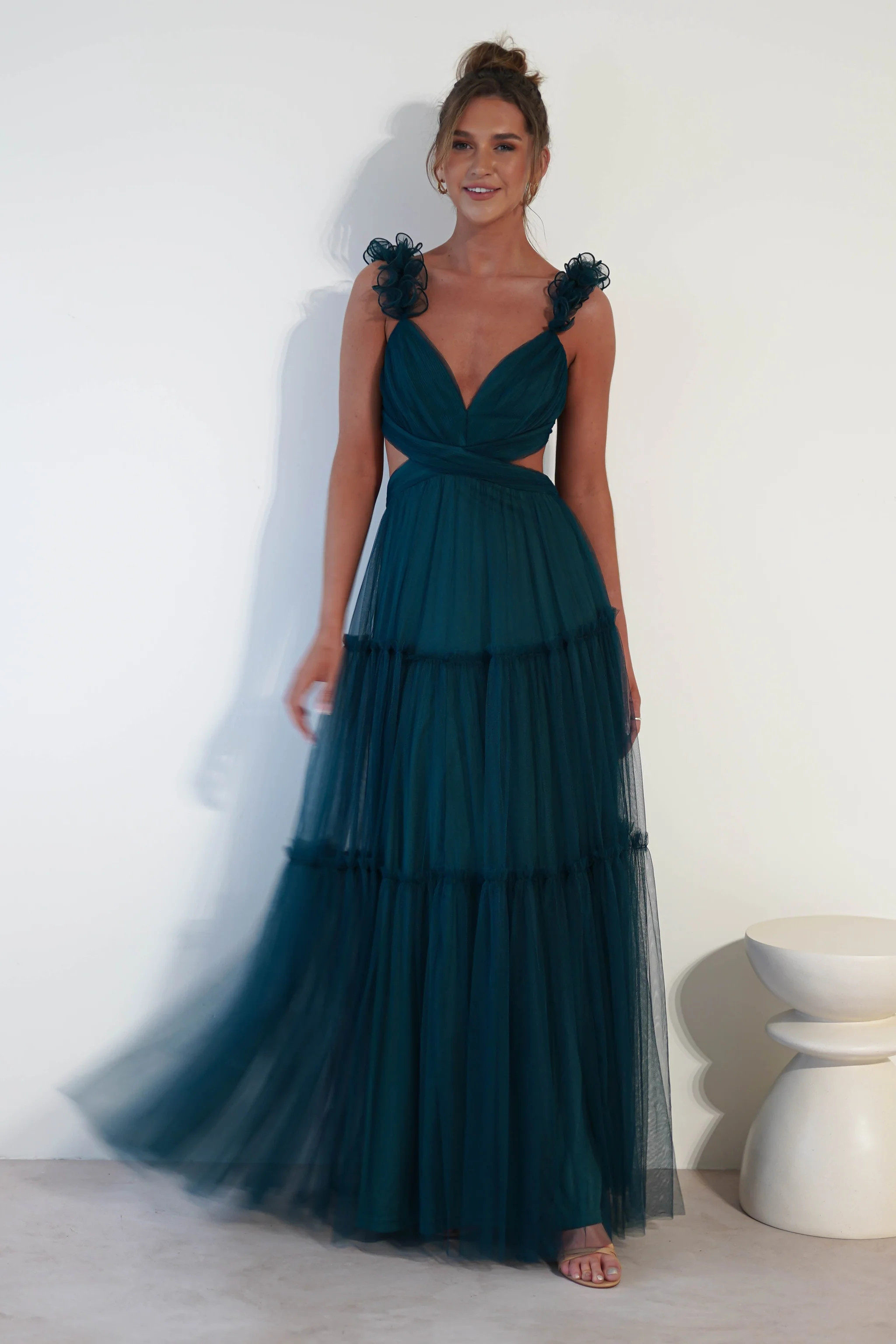 Galiena Ruffle Tulle Maxi Dress | Teal | Oh Hello Clothing