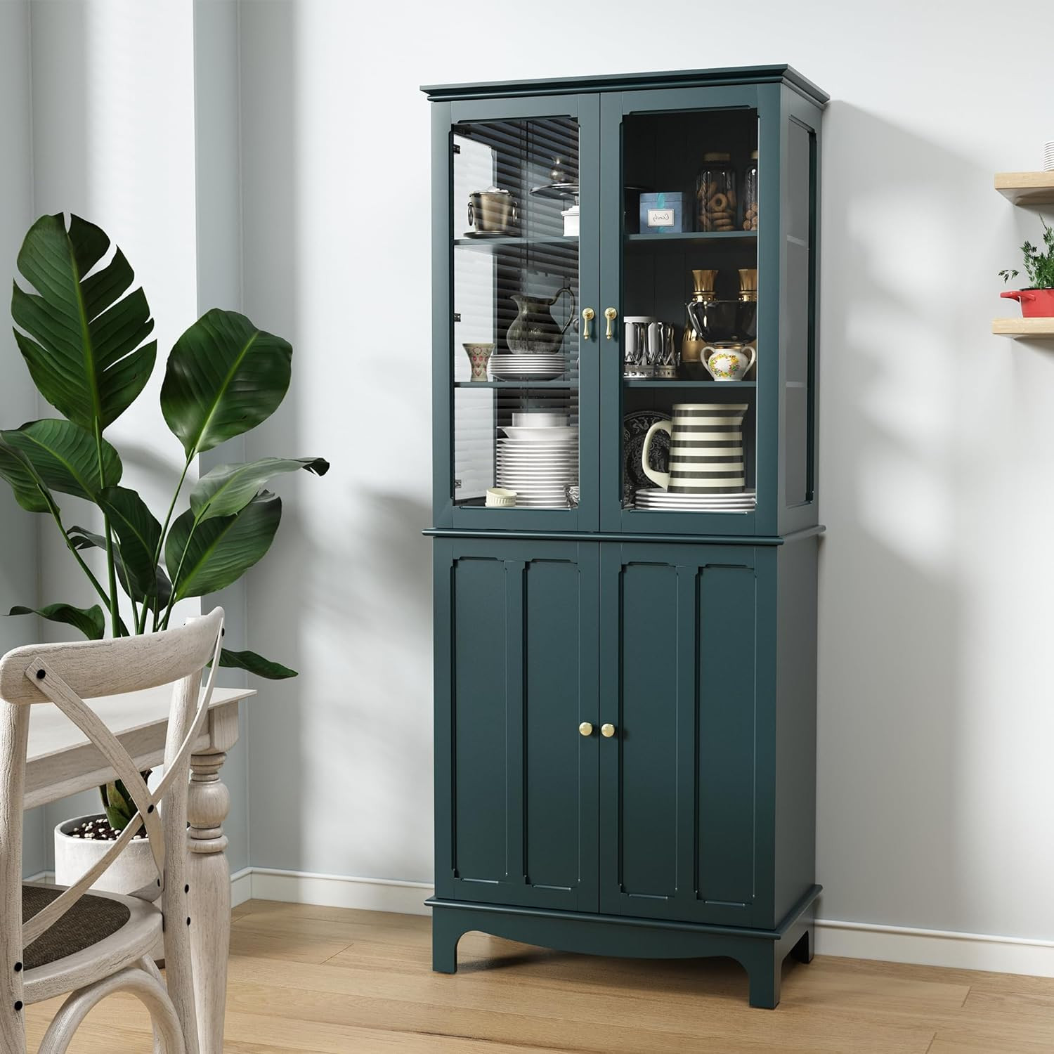 ARTPOWER 72" Freestanding Kitchen Pantry Storage Sideboard, Classical Tall Cabinet with Glass Doo... | Amazon (US)