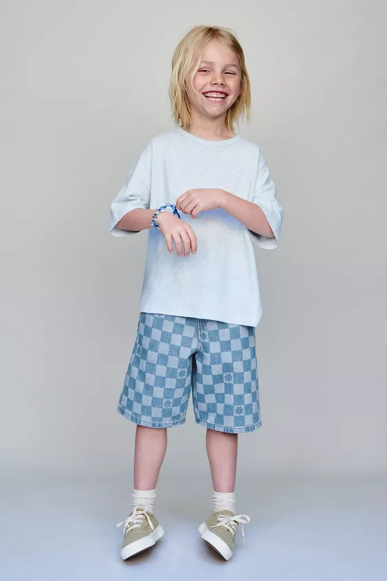 CHECKERBOARD DENIM SHORTS | Zara US