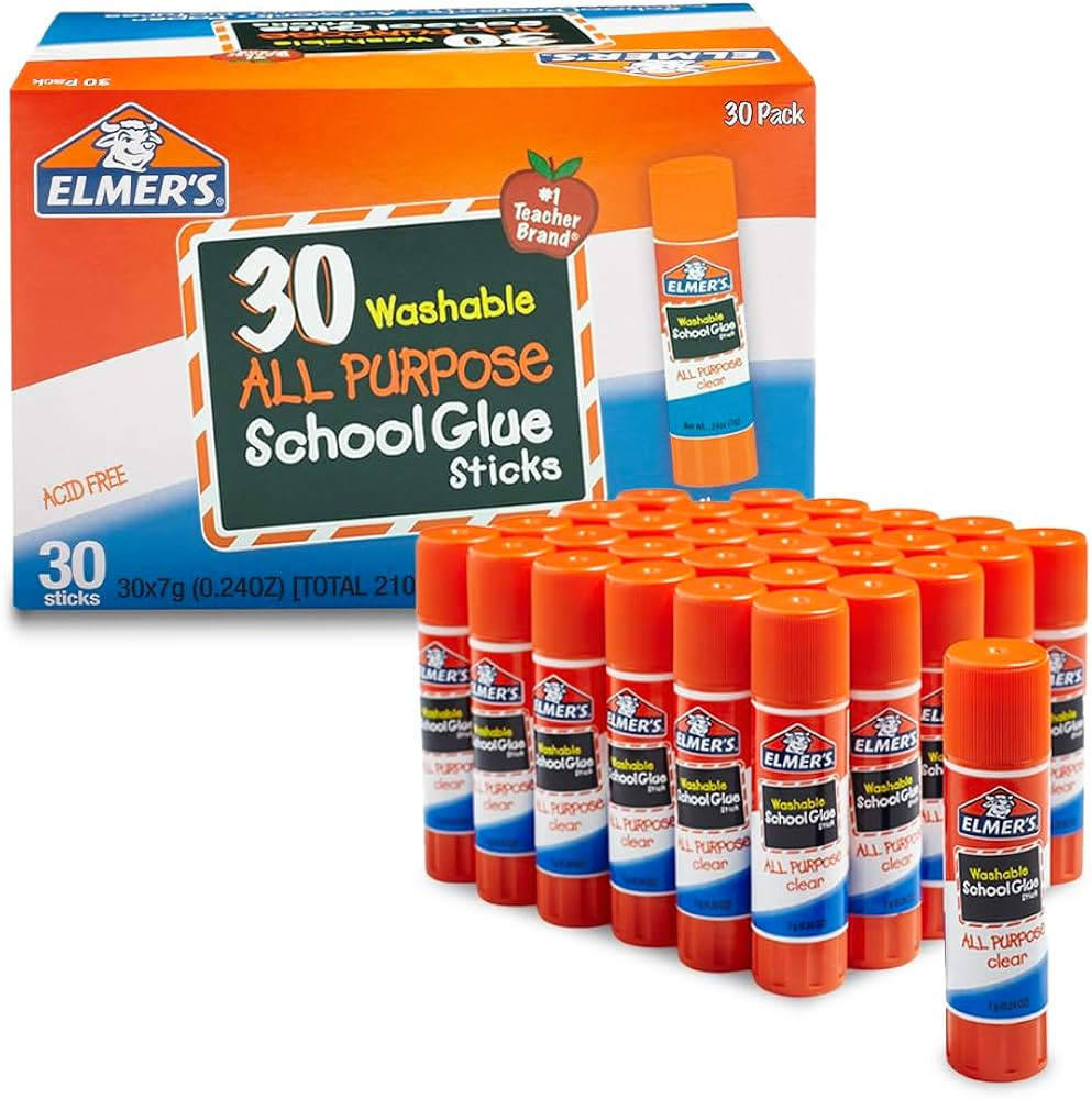 Elmer's All Purpose School Glue Sticks, Acid-Free and Washable, Clear, 7 Grams, 30 Count - Ideal ... | Amazon (US)