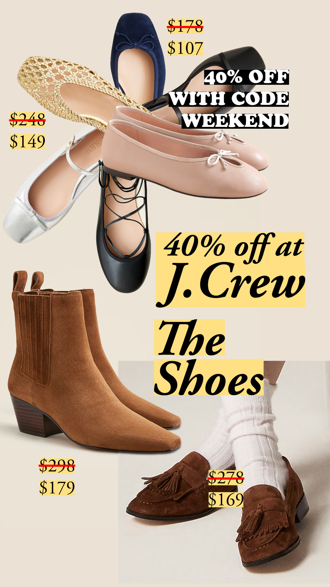 40% off at J.Crew with code WEEKEND! Some favorites are back, like the Piper boots in suede - great time to get a head start on your fall wardrobe 🤎 ballet flats | loafers | boots | fall capsule | workwear | office elevated basics | old money aesthetic 

 

#LTKSaleAlert #LTKWorkwear #LTKShoeCrush