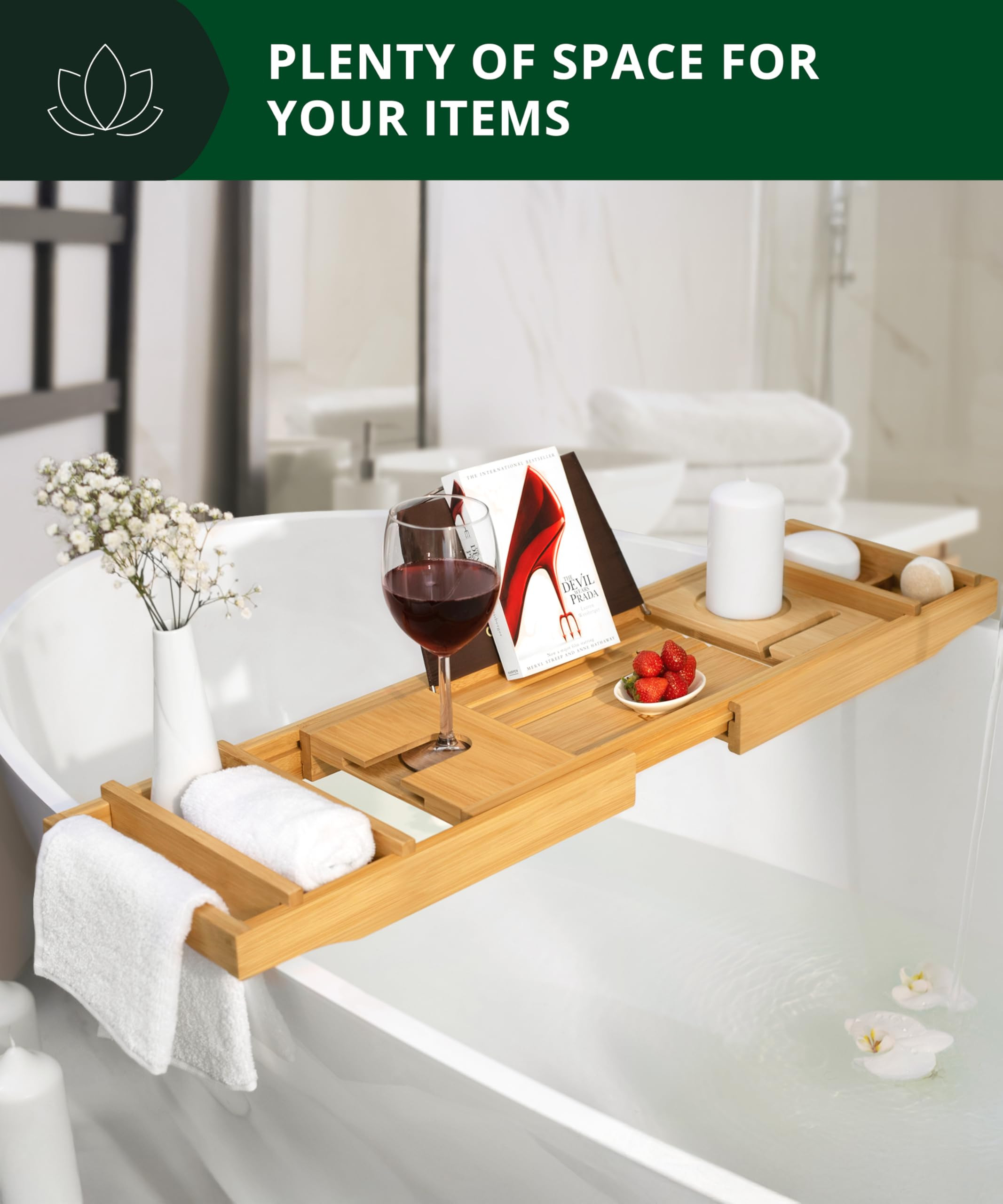 Non-Foldable Bathtub Tray Caddy for Tub, Bamboo Bath Shelf, Premium Wood Bath Table, Expandable B... | Amazon (US)