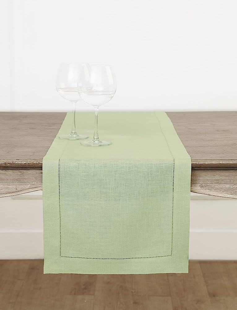 Solino Home Pure Linen Table Runner – Sage Green 14 x 36 Inch – 100% Linen Classic Hemstitch ... | Amazon (US)