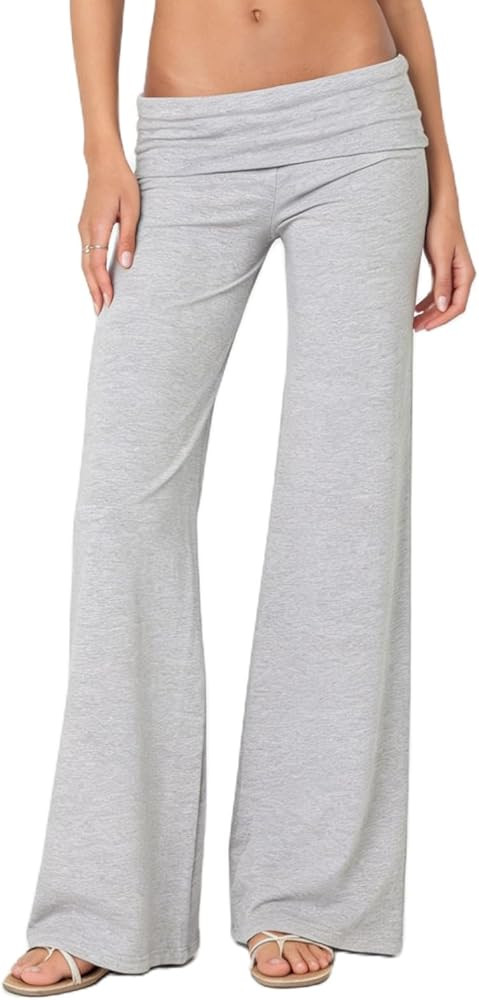 FOMOYUU Lounge Yoga Pants for Women Fold Over Low Waist Wide Leg Sweatpants Flare Leggings Bell B... | Amazon (US)