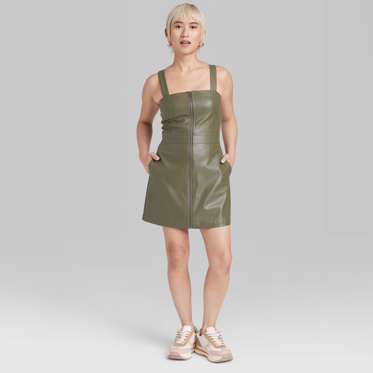 Women's Faux Leather Zip Front Mini Pinafore Dress - Wild Fable™ | Target
