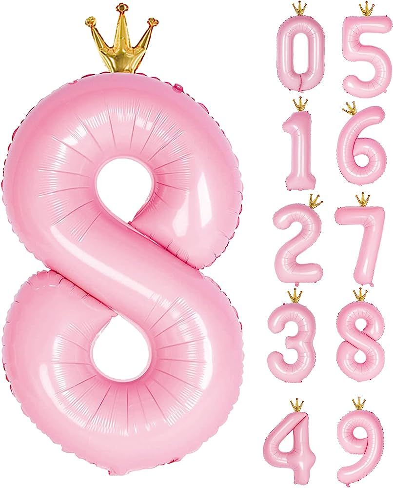 Gifloon Number 8 Balloon with Crown, Large number balloons 40 inch, 8th Birthday Party Decoration... | Amazon (US)