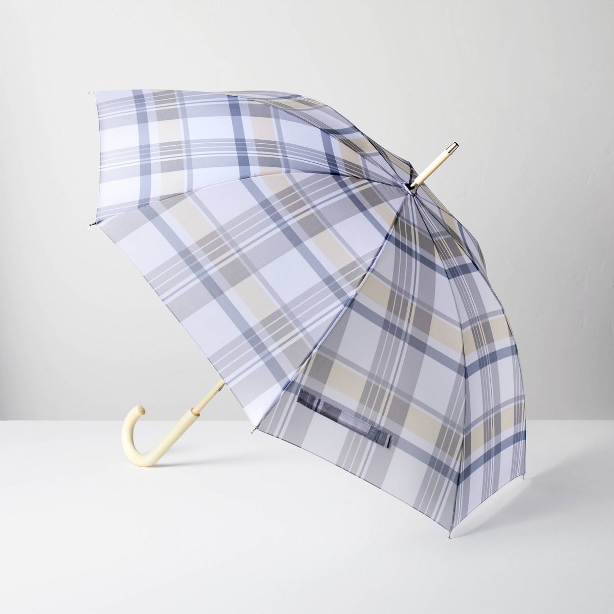 Plaid Print Stick Umbrella Blue/Tan/Cream - Hearth & Hand™ with Magnolia | Target