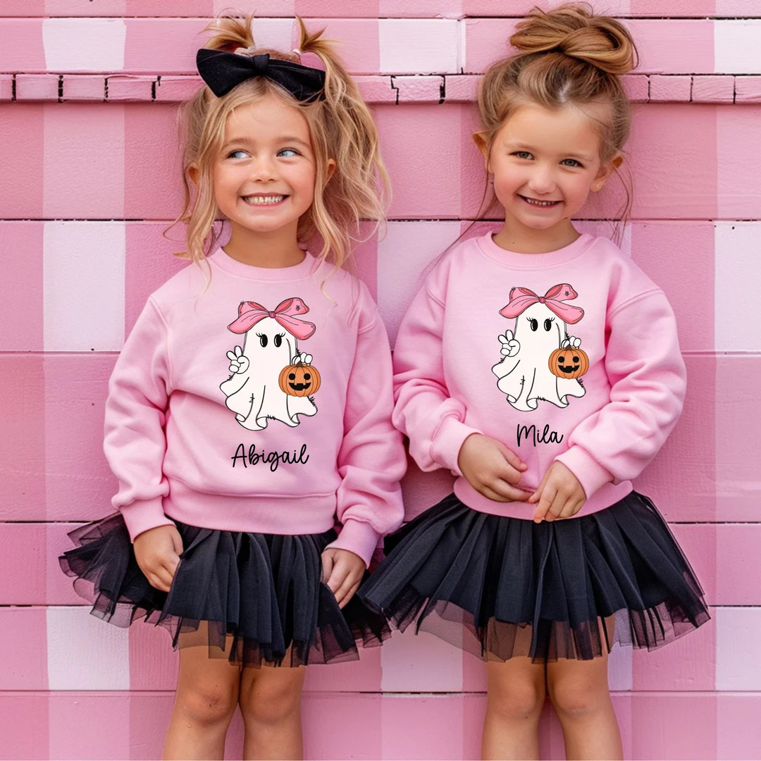 Kids Custom Halloween Sweatshirt With Name, Retro Girl Ghost Shirt, Toddler Sweatshirt, Cute Ghos... | Etsy (US)