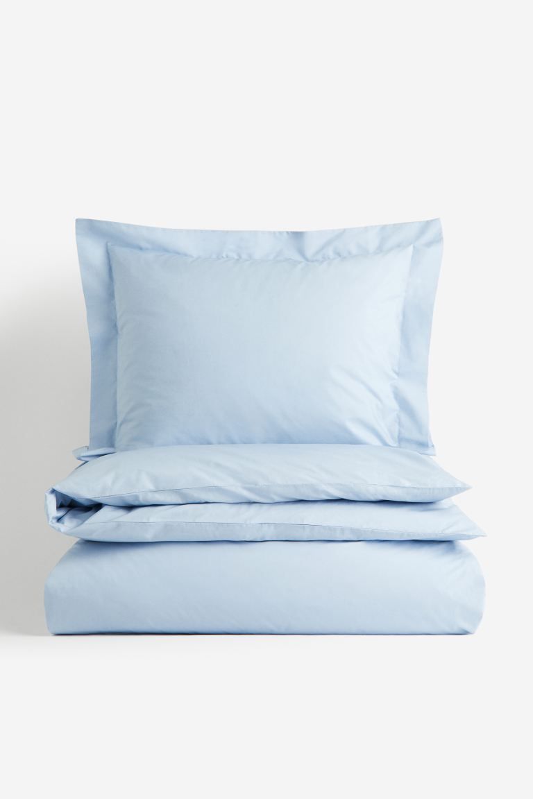 Twin Cotton Percale Duvet Cover Set - Light blue - Home All | H&M US | H&M (US + CA)