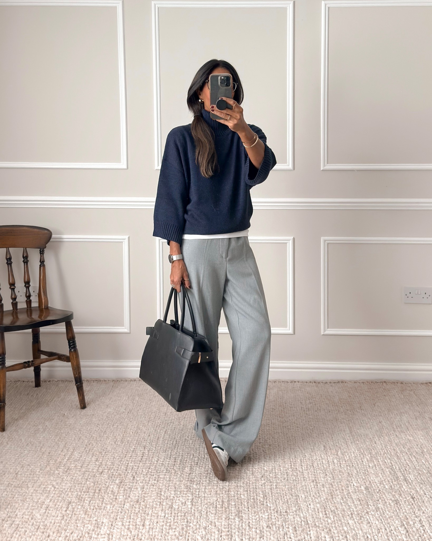 Navy roll neck jumper - wearing size small
Trousers - these are old from
H&M but trying to find a similar pair that I will link here for you.



#LTKuk