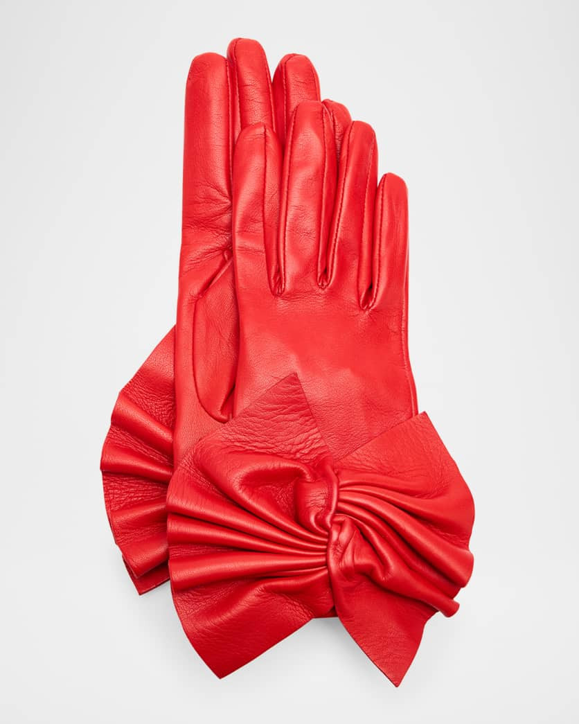 Minnie Twisted Bow Leather Gloves | Neiman Marcus