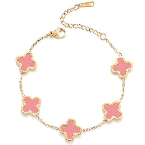 18K Gold Plated Clover Lucky Bracelet for Women White/Black/Red/Green Bracelets Cute Bracelets Je... | Amazon (US)