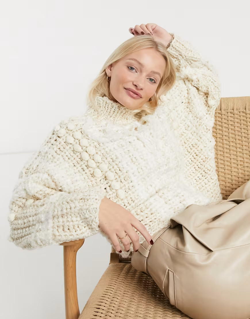 ASOS DESIGN premium hand knit jumper with tassel detail-Cream | ASOS (Global)