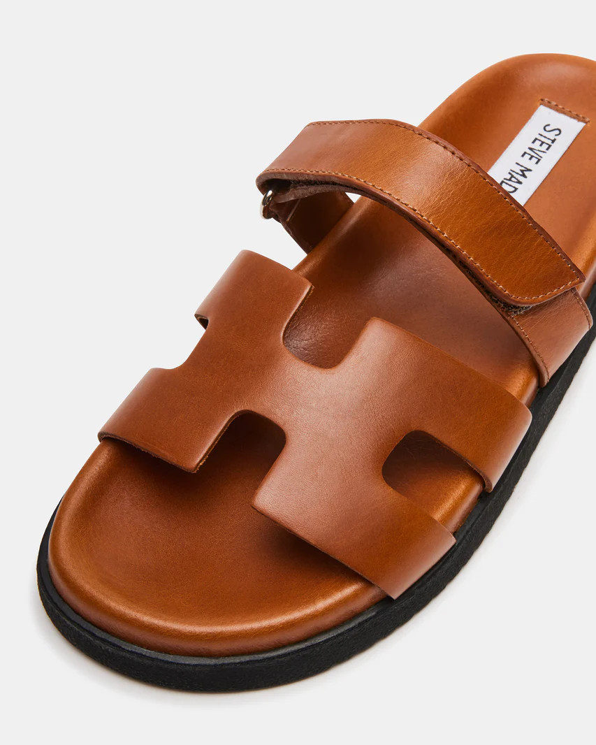 MAYVEN Camel Leather Flatform Slide Sandal | Women's Sandals | Steve Madden (US)