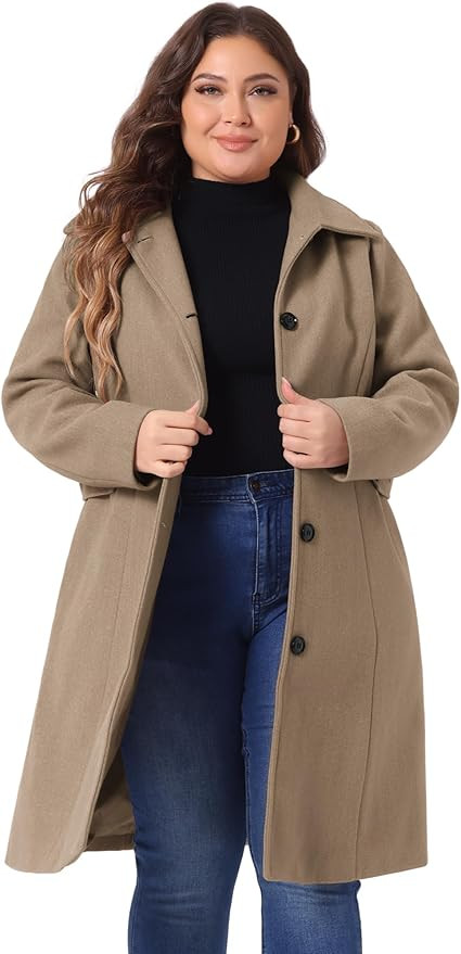 Agnes Orinda Women's Plus Size Single Breasted Belted Winter Long Coat | Amazon (US)