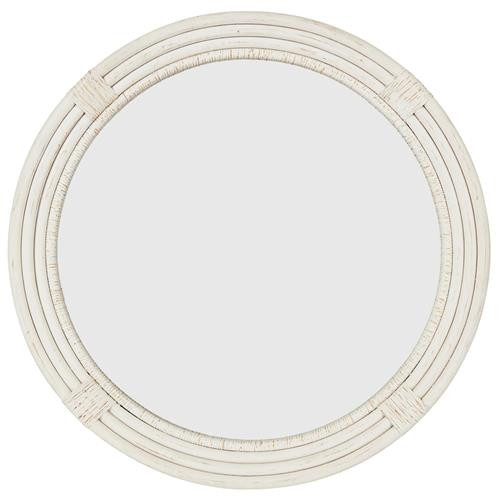 Maya Coastal Beach White Wood Round Wall Mounted Mirror | Kathy Kuo Home