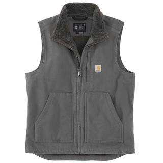 Men's Medium Gravel Cotton Loose Fit Washed Duck Sherpa-Lined Mock-Neck Vest | The Home Depot