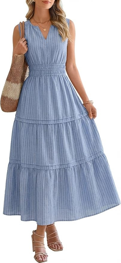 BerryGo Womens Summer Striped Maxi Dress Sleeveless Casual Empire Waist Flowy Beach Vacation Sund... | Amazon (US)