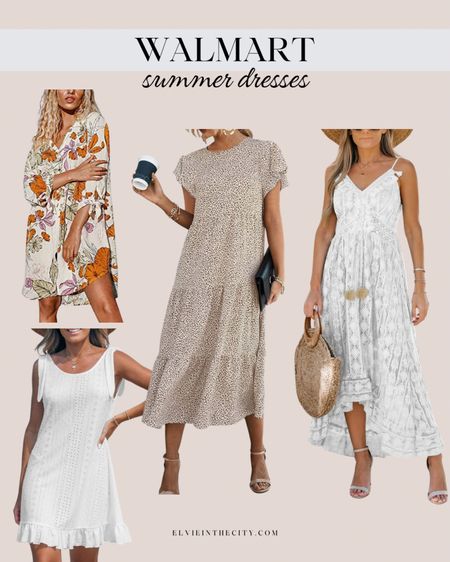 Walmart summer dresses, including a floral buttoned shirt dress, a sleeveless white eyelet dress, a midi floral print ruffle sleeve dress, and a white lace up slip midi dress. 



#walmartpartner
@Walmartfashion
#WalmartFinds 


#LTKover40 #LTKfindsunder50 #LTKstyletip