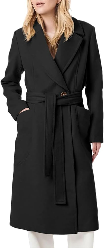 Danedvi Women's Notch Lapel Collar Pea Coat Long Sleeve Casual Fall Winter Long Overcoat with Bel... | Amazon (US)