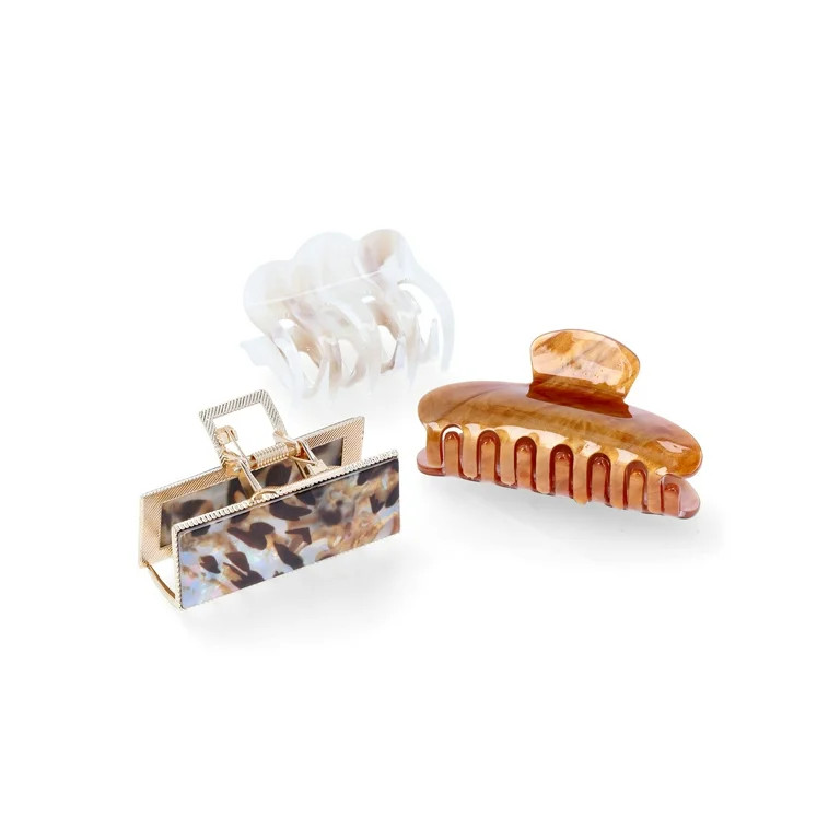 Time and Tru Women’s Metal and Plastic Hair Claw Clip Set, 3-Piece | Walmart (US)