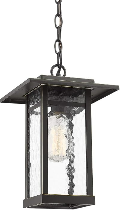 Beionxii Outdoor Pendant Lights, Exterior Hanging Porch Light, Oil Rubbed Bronze Cast Aluminum w/Water Glass - A268H-1PK | Amazon (US)