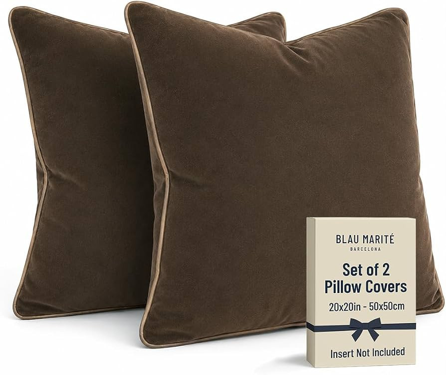 2 Pack Polyester Decorative Throw Pillow Covers, 20"x20", Brown and Camel, Solid, Modern, Contras... | Amazon (US)