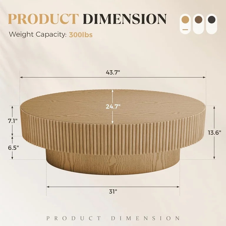 Gelloan 43.7" Olive Shape Wood Coffee Table, Modern Fluted Coffee Table for Living Room, Veneer H... | Walmart (US)