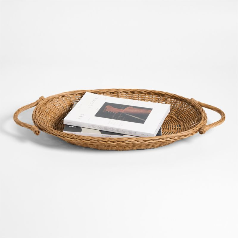 Alford Brown Woven Rattan Decorative Tray 24" | Crate & Barrel | Crate & Barrel