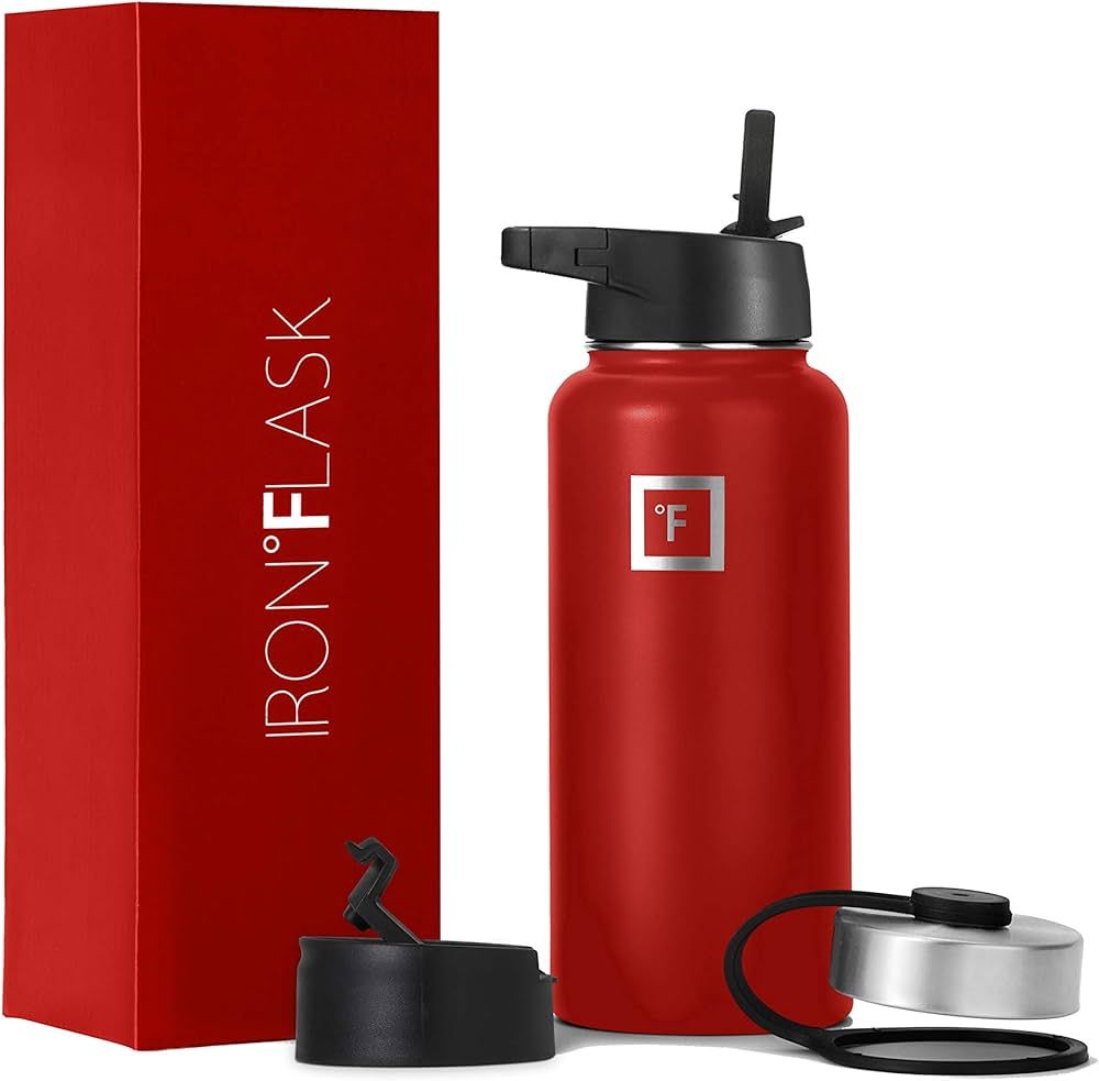 IRON FLASK Sports Water Bottle - 32oz, 3 Lids (Straw Lid), Leak Proof - Stainless Steel Gym & Bot... | Amazon (US)