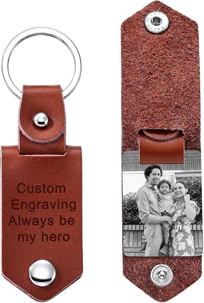 MeMeDIY Personalized Leather Keychain Gifts for Men Boyfriend Dad Husband Custom Photo Picture Da... | Amazon (US)