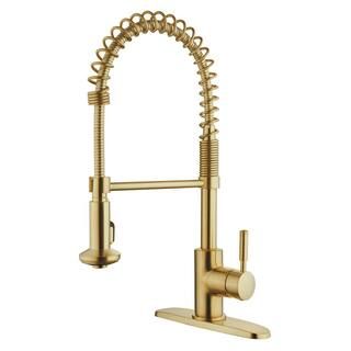 CMI Casmir Single Handle Spring Coil Pull Down Sprayer Kitchen Faucet in Matte Gold 192-7172 | The Home Depot