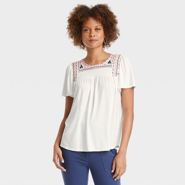 Women's Flutter Short Sleeve Embroidered T-Shirt - Knox Rose™ | Target